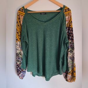 Rayon Blend Women's Green and Multicolor Long Sleeve Top